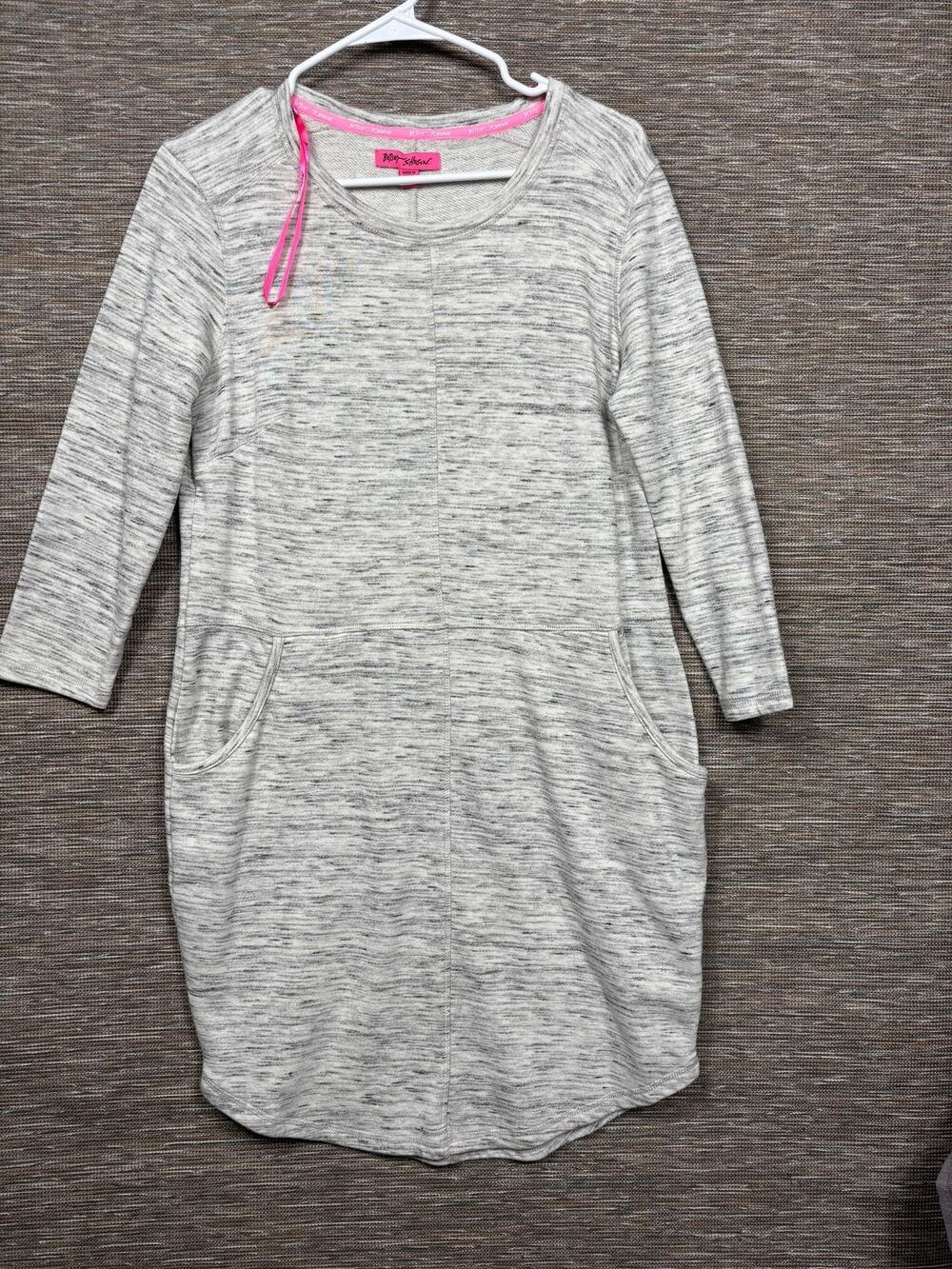 Betsey Johnson Sweater Dress Womens M Gray French Terry Shift Pockets Casual